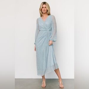 NWT Baltic Born Devlyn Pleated Dress Dusty Blue Shimmer Size S